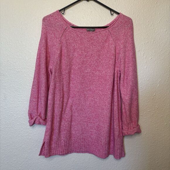 T by Talbots Large Sweater Knit Bateau Neck 100% Cotton Pink Classic Cozy Basic - Picture 1 of 8